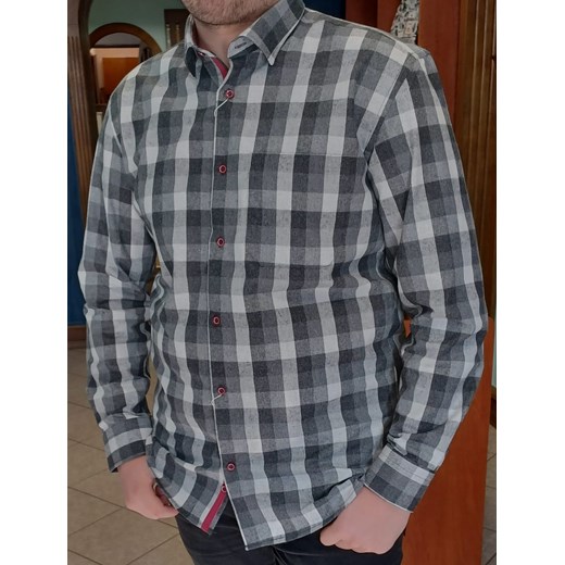 Bodara flanelowa koszula męska grafitowa w jasno szara kratkę  elegancka ze sklepu ATELIER-ONLINE w kategorii Koszule męskie - zdjęcie 164564036