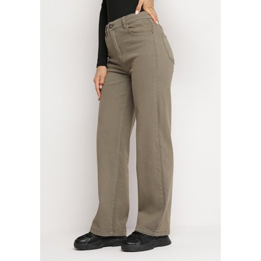 Zielone Szerokie Spodnie z Wysokim Stanem Ushana ze sklepu Born2be Odzież w kategorii Spodnie damskie - zdjęcie 164569007