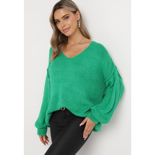Zielony Sweter z Szerokimi Rękawami Armananis ze sklepu Born2be Odzież w kategorii Swetry damskie - zdjęcie 164569269