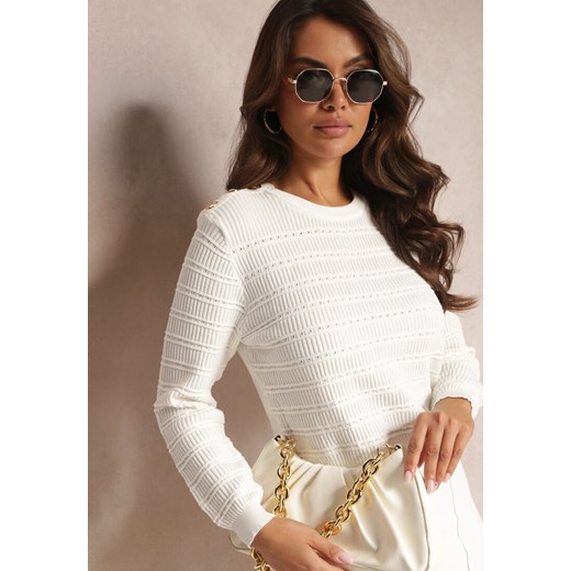 Biały Klasyczny Sweter z Ozdobnymi Napami Vakatora ze sklepu Renee odzież w kategorii Swetry damskie - zdjęcie 164569707