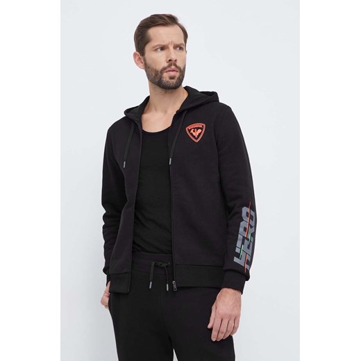 Rossignol bluza bawełniana HERO męska kolor czarny z kapturem z nadrukiem ze sklepu ANSWEAR.com w kategorii Bluzy męskie - zdjęcie 164575968