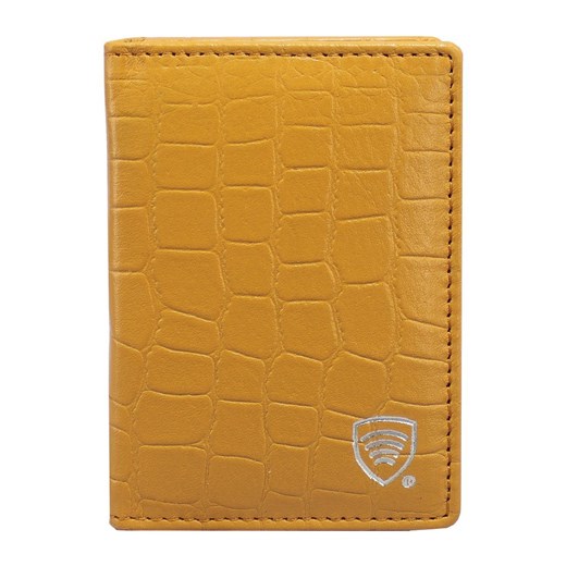 Mały skórzany portfel na karty kredytowe RFID (Żółty, Croco) ze sklepu Koruma ID Protection w kategorii Portfele męskie - zdjęcie 164579568