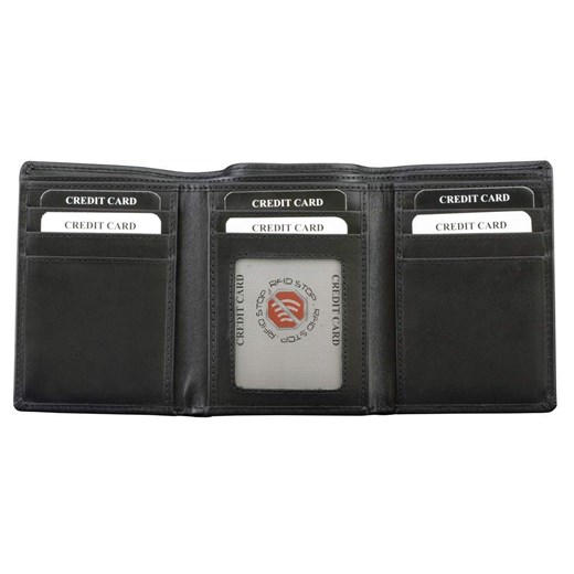 Skórzany portfel trifold chroniący karty zbliżeniowe (Czarny) Koruma Uniwersalny Koruma ID Protection