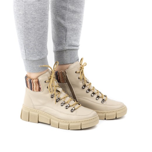 Buty damskie botki zimowe skórzane 0698W beżowe ze sklepu butyolivier w kategorii Botki - zdjęcie 164580425
