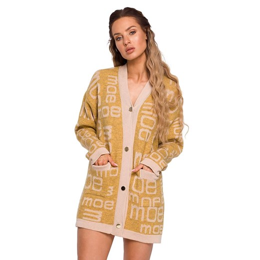 made of emotion Kardigan w kolorze żółto-beżowym ze wzorem L/XL Limango Polska okazja
