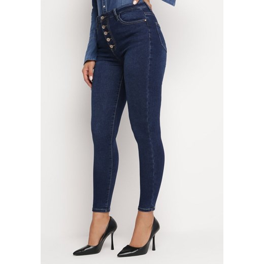 Niebieskie Jeansy Skinny na Guziki Helicune ze sklepu Born2be Odzież w kategorii Jeansy damskie - zdjęcie 164649836
