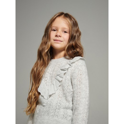 Reserved - Dzianinowy sweter z falbaną - jasnoszary Reserved 152 (11 lat) Reserved