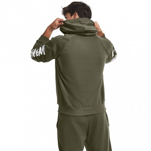 Męska bluza dresowa nierozpinana z kapturem Under Armour UA Rival Fleece Graphic HD - oliwkowa/khaki ze sklepu Sportstylestory.com w kategorii Bluzy męskie - zdjęcie 164653288