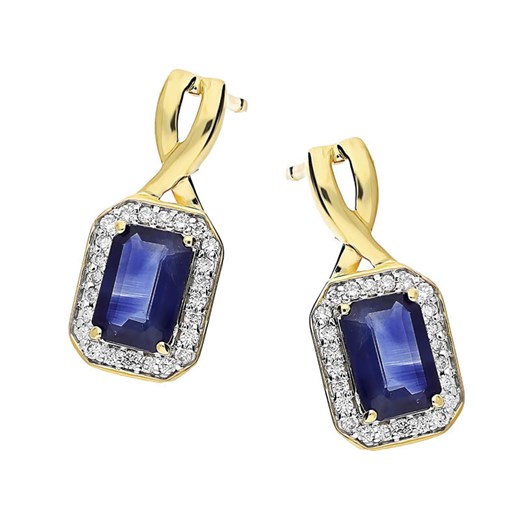 złote kolczyki 585 eleganckie z szafirem i diamentami Lovrin LOVRIN