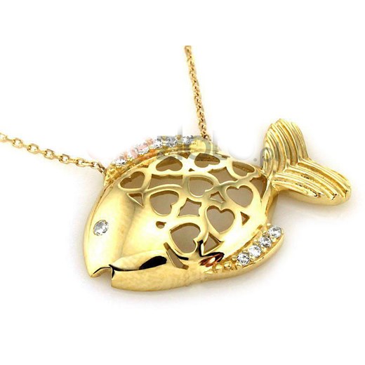 złoty naszyjnik 585 ażurowa ryba cyrkonie serduszka 3,51g Lovrin LOVRIN