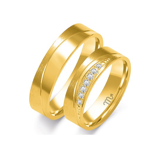 obrączka ślubna złota 585 z diamentami grawerowana Lovrin LOVRIN