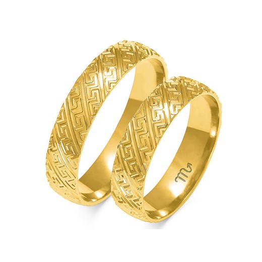 złota obrączka ślubna wzór grecki 585 z diamentami grawerowana Lovrin LOVRIN