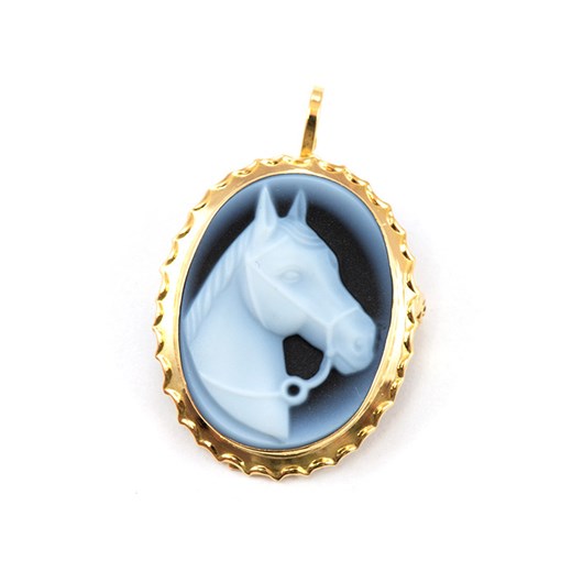 złota broszka 585 niebieski kamea koń 1g Lovrin LOVRIN