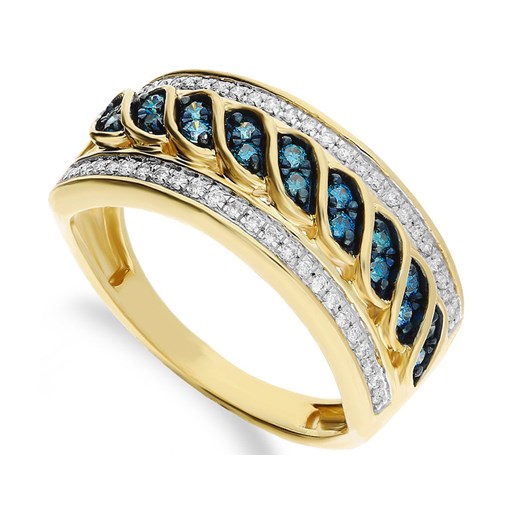 złoty pierścionek 375 z niebieskimi diamentami Lovrin LOVRIN