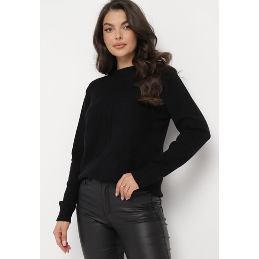 Czarny Sweter z Warkoczykowym Splotem Emaera ze sklepu Born2be Odzież w kategorii Swetry damskie - zdjęcie 164681319