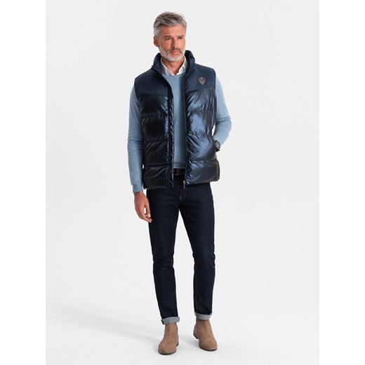 Bezrękawnik męski pikowany błyszczący - granatowy V2 OM-JAVJ-0113 L/XL ombre