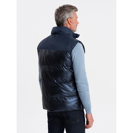 Bezrękawnik męski pikowany błyszczący - granatowy V2 OM-JAVJ-0113 S/M ombre