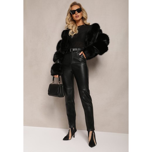 Czarne Spodnie z Imitacji Skóry High Waist Arillia ze sklepu Renee odzież w kategorii Spodnie damskie - zdjęcie 164687539