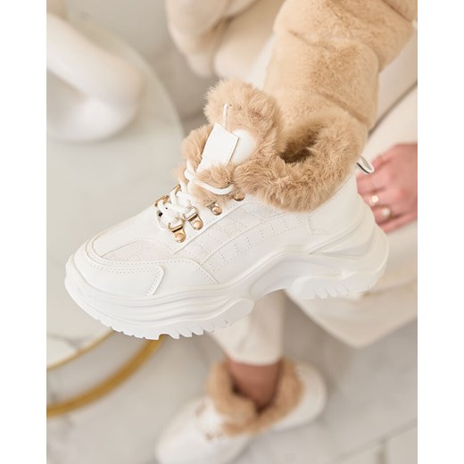 Royalfashion Sportowe białe sneakersy damskie z futerkiem Kawin ze sklepu royalfashion.pl w kategorii Buty sportowe damskie - zdjęcie 164689858
