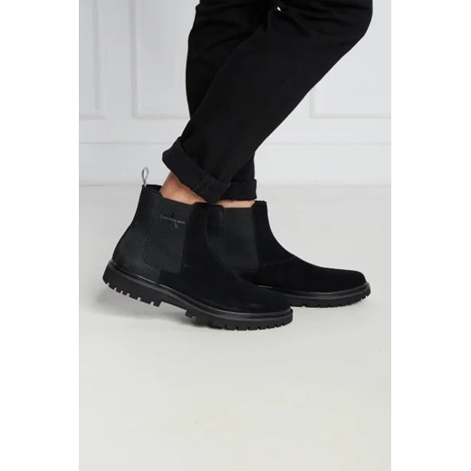 Buty zimowe męskie Calvin Klein czarne z tkaniny bez zapięcia 