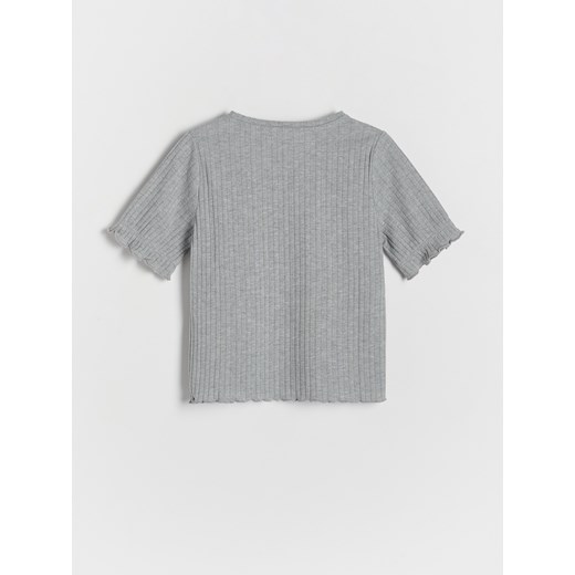 Reserved - Prążkowany t-shirt z bawełną - jasnoszary Reserved 152 (11 lat) Reserved