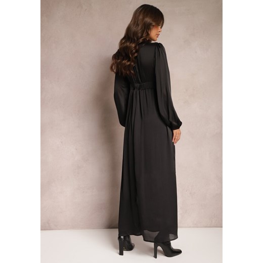 Czarna Gładka Sukienka Maxi o Rozkloszowanym Kroju z Luźnymi Rękawami i Trójkątnym Dekoltem Biswas ze sklepu Renee odzież w kategorii Sukienki - zdjęcie 164716858