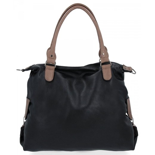 Torebka Damska XXL firmy Hernan Shopper Bag Czarna/Ziemista ze sklepu PaniTorbalska w kategorii Torby Shopper bag - zdjęcie 164724069