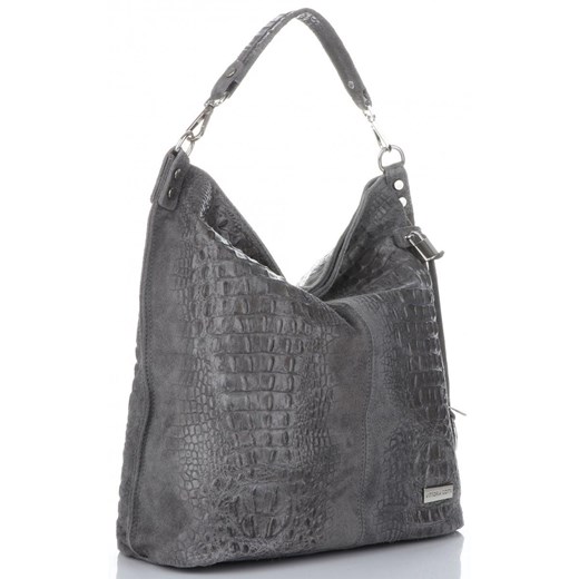Firmowa Torba Skórzana Vittoria Gotti Made in Italy w rozmiarze XL motyw Aligatora Szara ze sklepu PaniTorbalska w kategorii Torby Shopper bag - zdjęcie 164727769