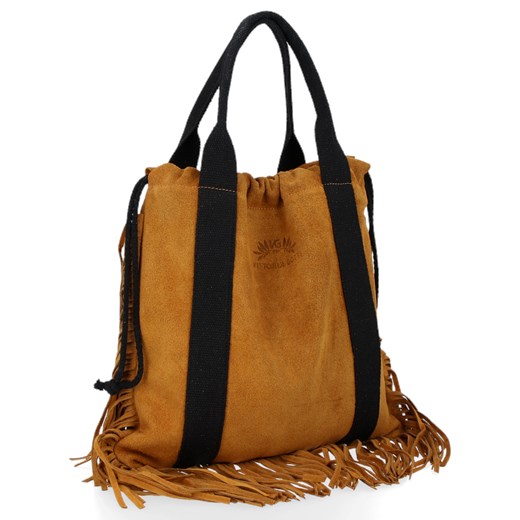 Vittoria Gotti Włoska Torebka Skórzana Shopper Bag w stylu Boho Ruda ze sklepu PaniTorbalska w kategorii Torby Shopper bag - zdjęcie 164728228