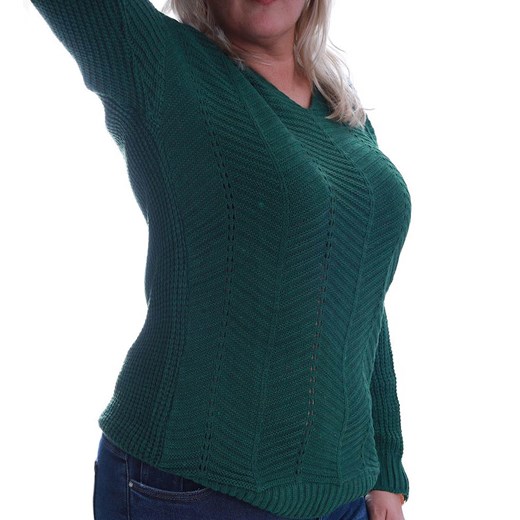 Casualowy zielony sweter damski z wzorkiem Size Plus /H2 A2-2 UB485 T189/ ze sklepu Pantofelek24.pl w kategorii Swetry damskie - zdjęcie 164730275