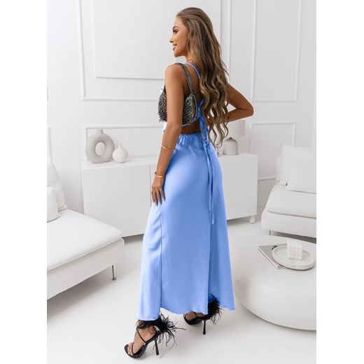 Pakuten sukienka maxi elegancka z dekoltem karo na studniówkę satynowa 