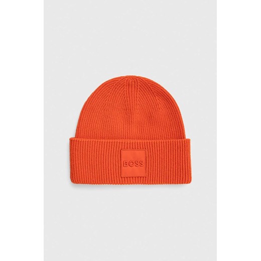 BOSS czapka z domieszką wełny kolor pomarańczowy z grubej dzianiny ze sklepu ANSWEAR.com w kategorii Czapki zimowe męskie - zdjęcie 164753449
