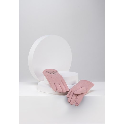 Różowe rękawiczki z koralikami ze sklepu Molton w kategorii Rękawiczki damskie - zdjęcie 164794046