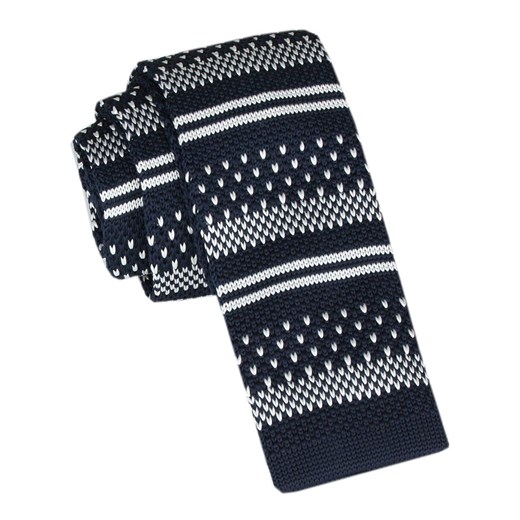 Krawat Knit (Dzianinowy) - Wzór Norweski - Świąteczny - Alties - Granatowy KRALTS0979 ze sklepu JegoSzafa.pl w kategorii Krawaty - zdjęcie 164795458