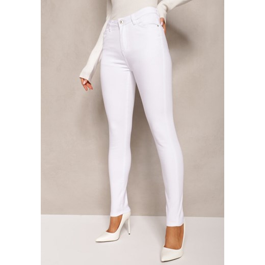 Białe Jeansy Regular Waist o Fasonie Skinny z Zapięciem na Guzik i Suwak Efraim ze sklepu Renee odzież w kategorii Jeansy damskie - zdjęcie 164797307