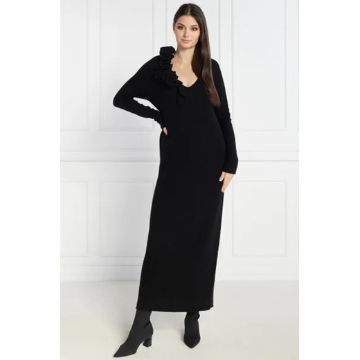 Liviana Conti sukienka jesienna czarna z elastanu z długim rękawem 