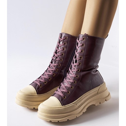 Fioletowe ocieplane buty gruba podeszwa Giselda ze sklepu gemre w kategorii Workery damskie - zdjęcie 164800068
