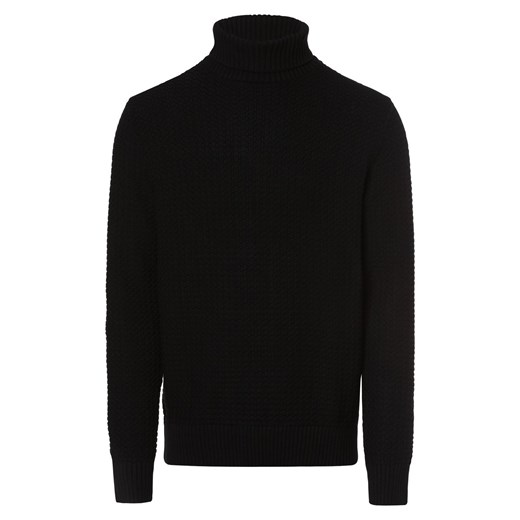 Selected Sweter męski Mężczyźni Bawełna czarny wypukły wzór tkaniny ze sklepu vangraaf w kategorii Swetry męskie - zdjęcie 164800359