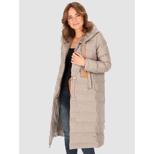Beżowy ocieplany płaszcz damski Perso ze sklepu Eye For Fashion w kategorii Płaszcze damskie - zdjęcie 164800795