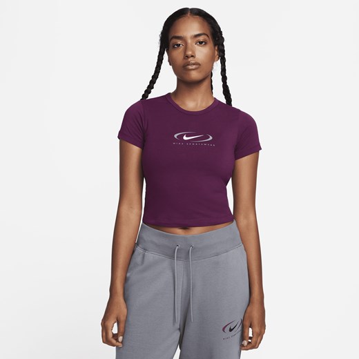Nike bluzka damska fioletowa z okrągłym dekoltem z jerseyu 