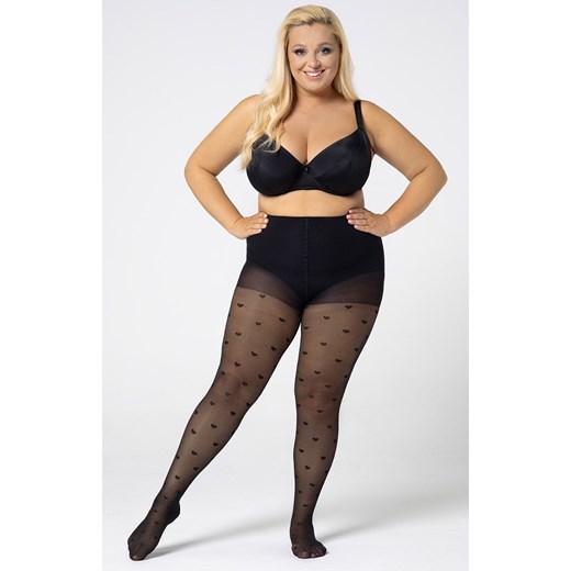 Rajstopy damskie w serduszka plus size Queen of hearts 30 DEN, Kolor czarny (onyx), Rozmiar 5, Mona Queen Size ze sklepu Primodo w kategorii Rajstopy - zdjęcie 164805288