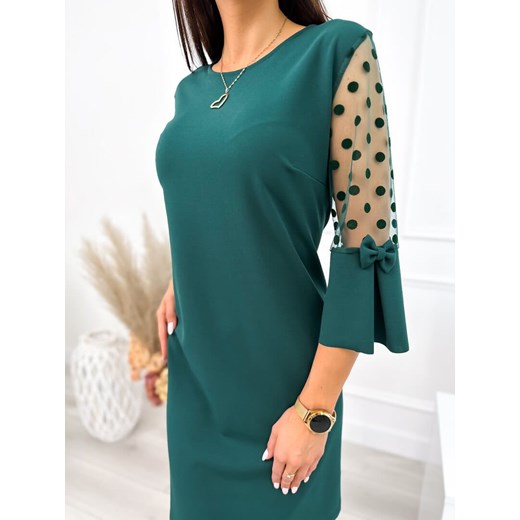 Sukienka Modnakiecka.pl z długim rękawem z okrągłym dekoltem prosta 