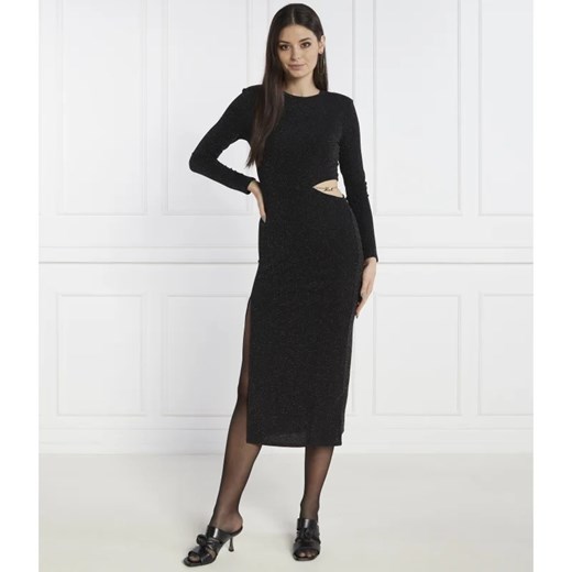 Sukienka Karl Lagerfeld czarna na jesień z długimi rękawami midi 