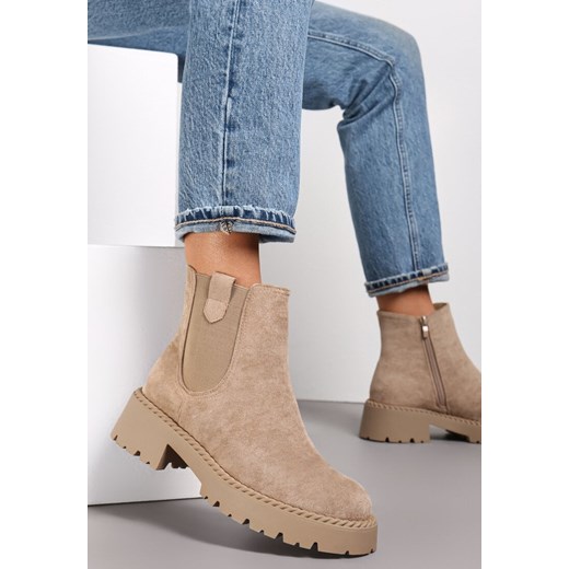Beżowe Botki Sztyblety z Elastyczną Wstawką Ralia Renee 38 wyprzedaż renee.pl