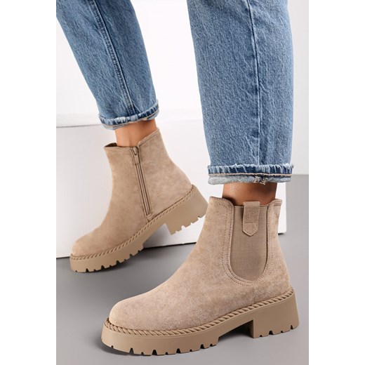 Beżowe Botki Sztyblety z Elastyczną Wstawką Ralia Renee 41 promocja renee.pl