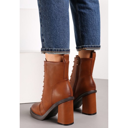 Brązowe Botki Sznurowane na Słupku Joselyn Renee 37 okazja renee.pl