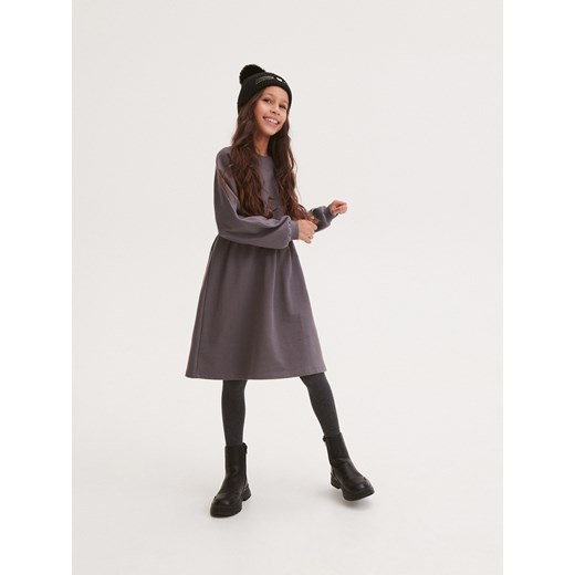 Reserved - Bawełniana sukienka - ciemnoszary ze sklepu Reserved w kategorii Sukienki dziewczęce - zdjęcie 164874677