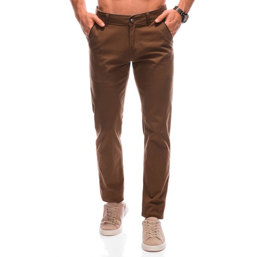 Spodnie męskie chino 1418P - brązowe ze sklepu Edoti w kategorii Spodnie męskie - zdjęcie 164883958