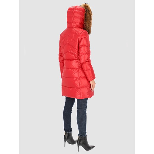 Czerwona zimowa kurtka damska z kapturem Perso Perso XXL Eye For Fashion