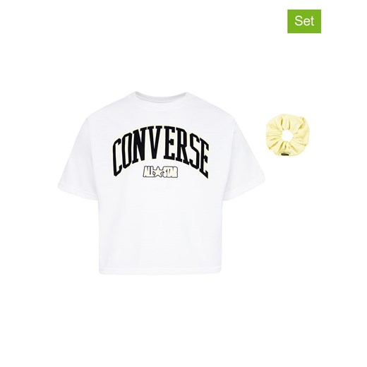 Bluzka dziewczęca Converse z tkaniny biała w nadruki z krótkim rękawem 